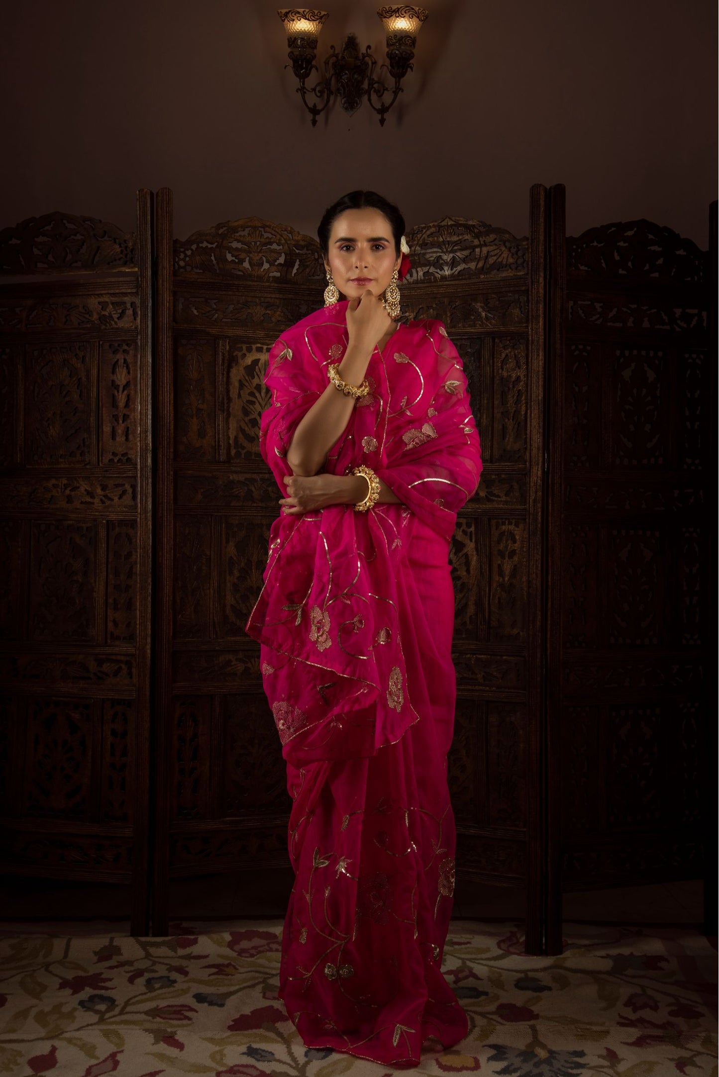 Pink Organza Saree & Blouse Set