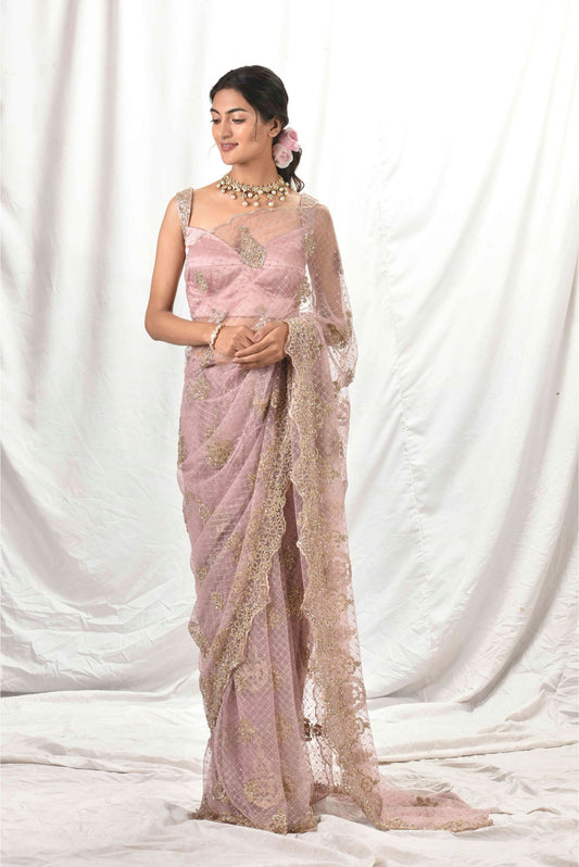 Pressed Rose net Saree & blouse Set