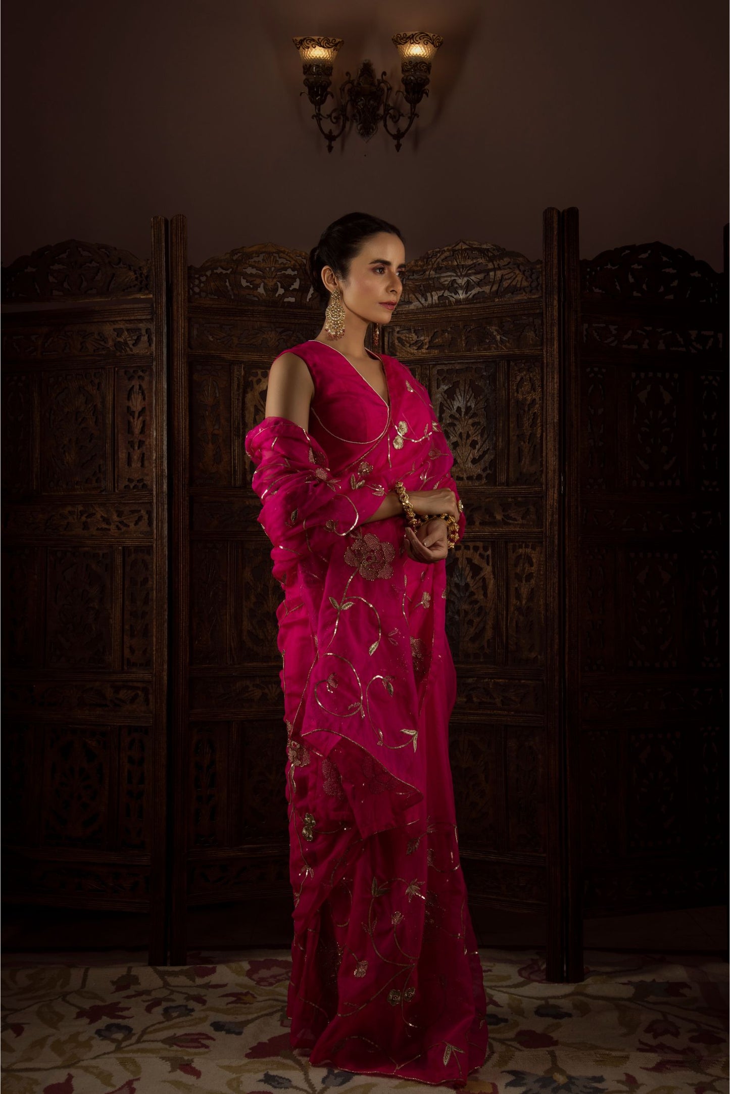 Pink Organza Saree & Blouse Set