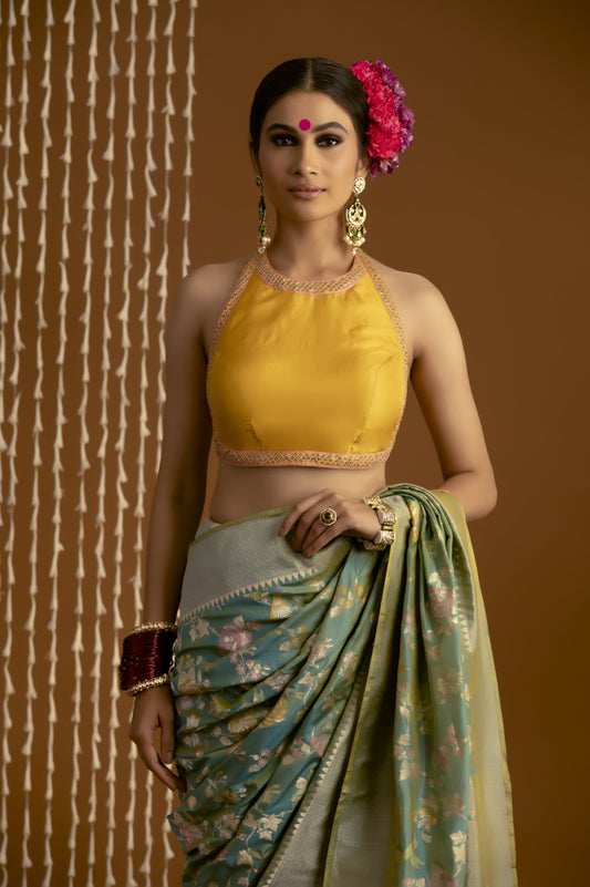 Yellow Pure Silk Saree blouse