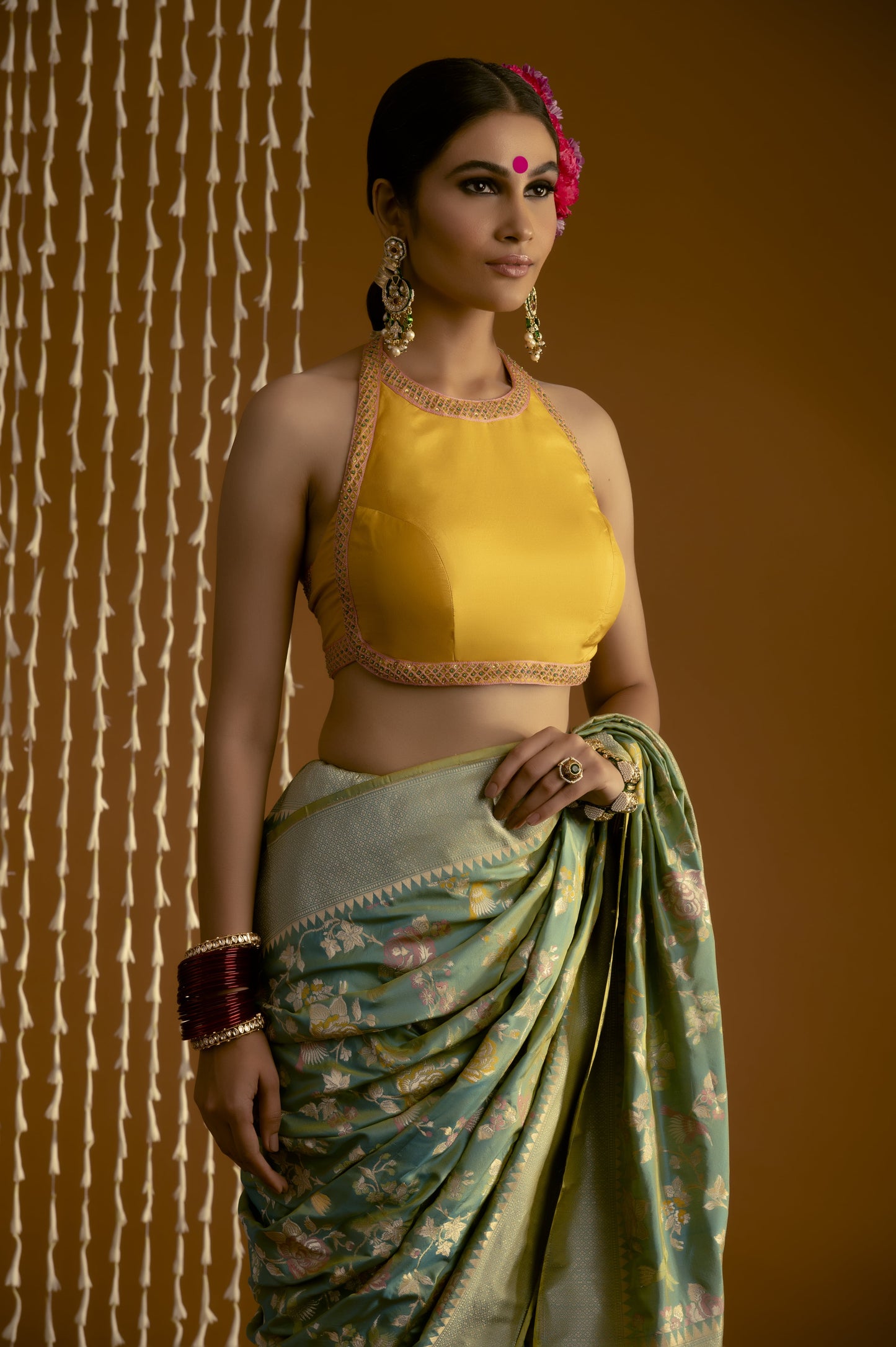 Yellow Pure Silk Saree blouse