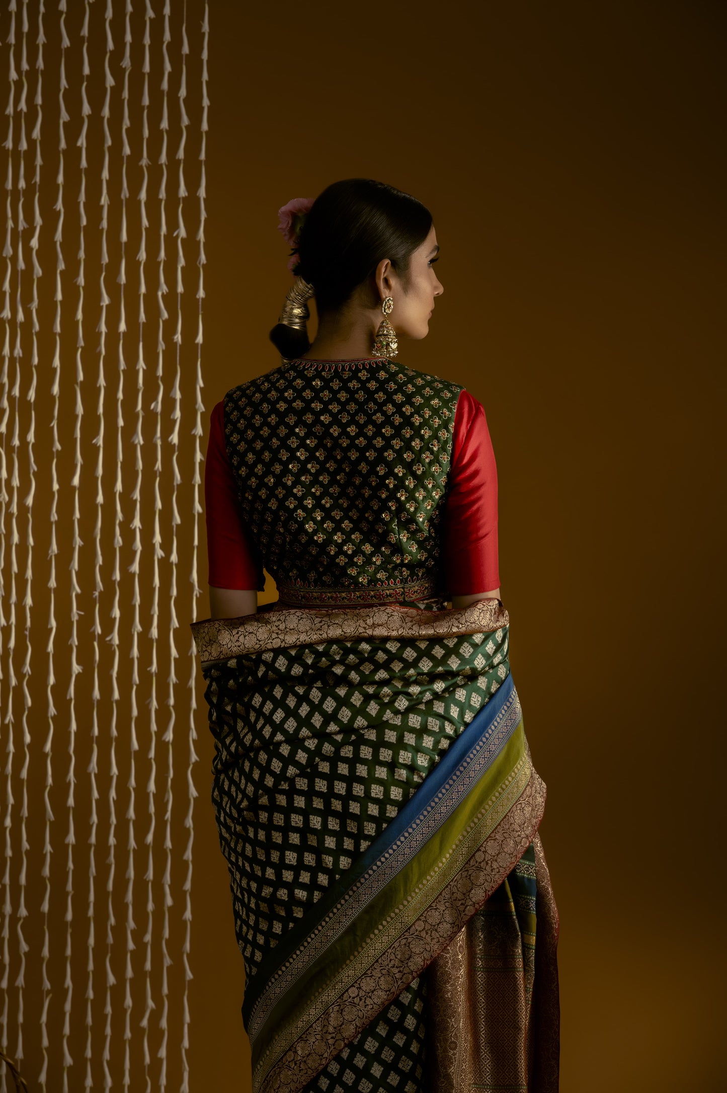 Red and green silk saree blouse