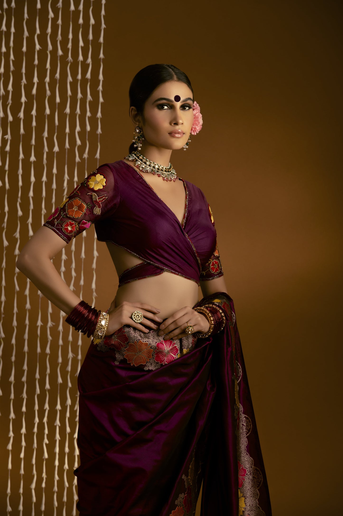 Purple silk saree blouse