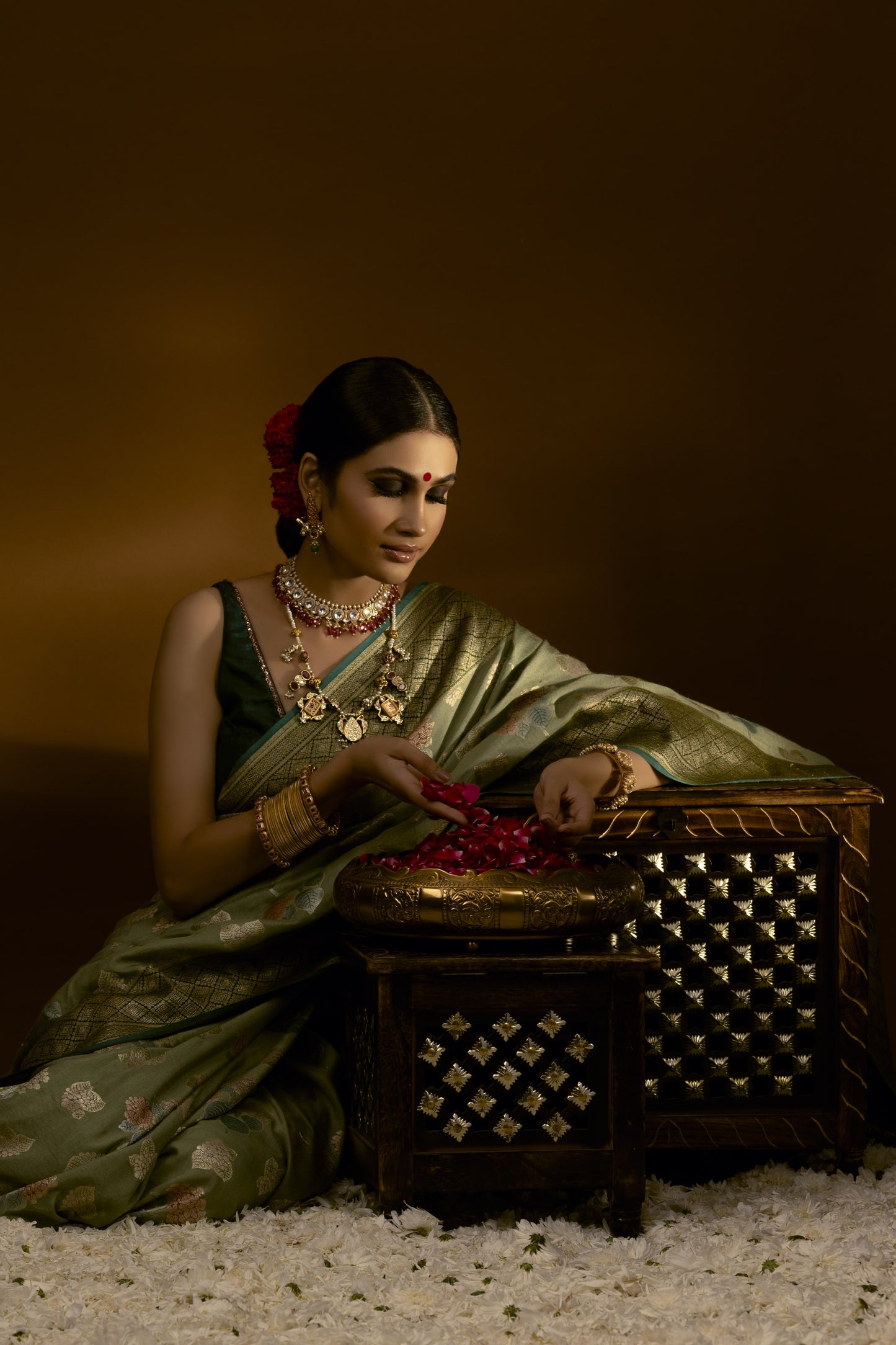 Light Green Gold Boota Banarasi