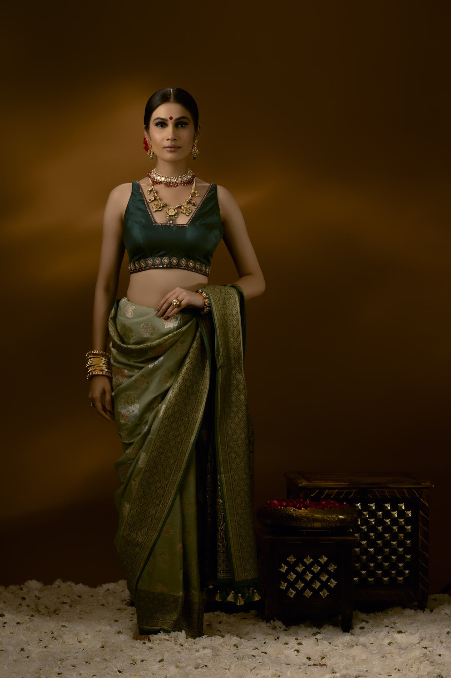 Green silk saree blouse