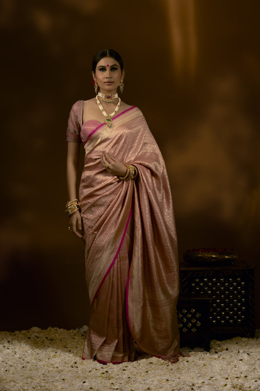 Pastel Pink With Running Geometical Booti Banarasi