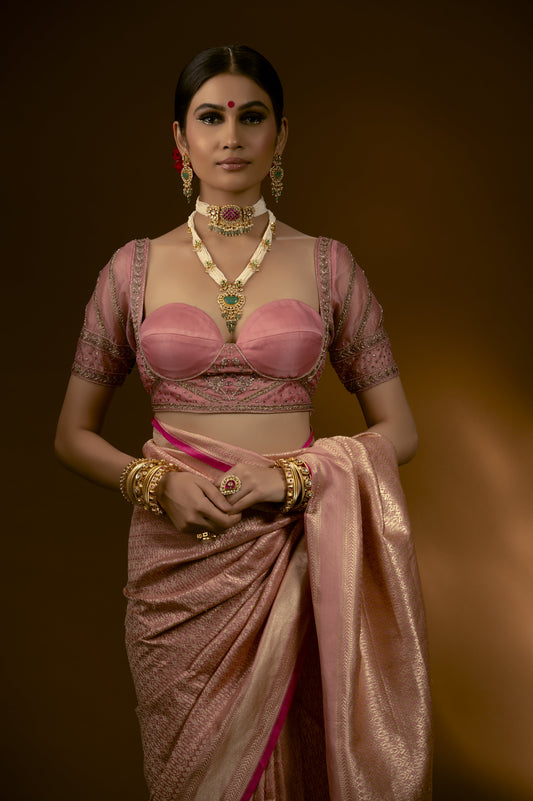 Pink silk saree blouse