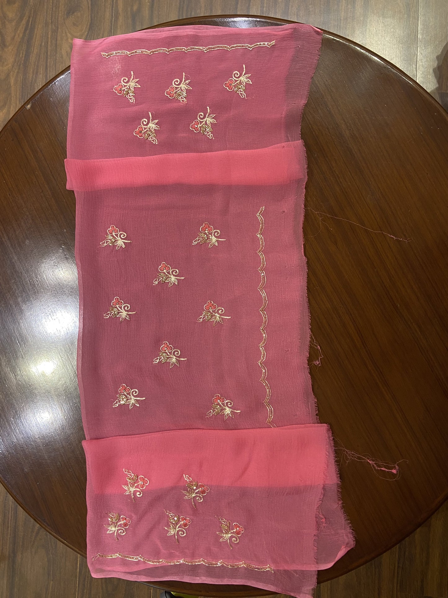 Peach and Pink Chiffon Saree