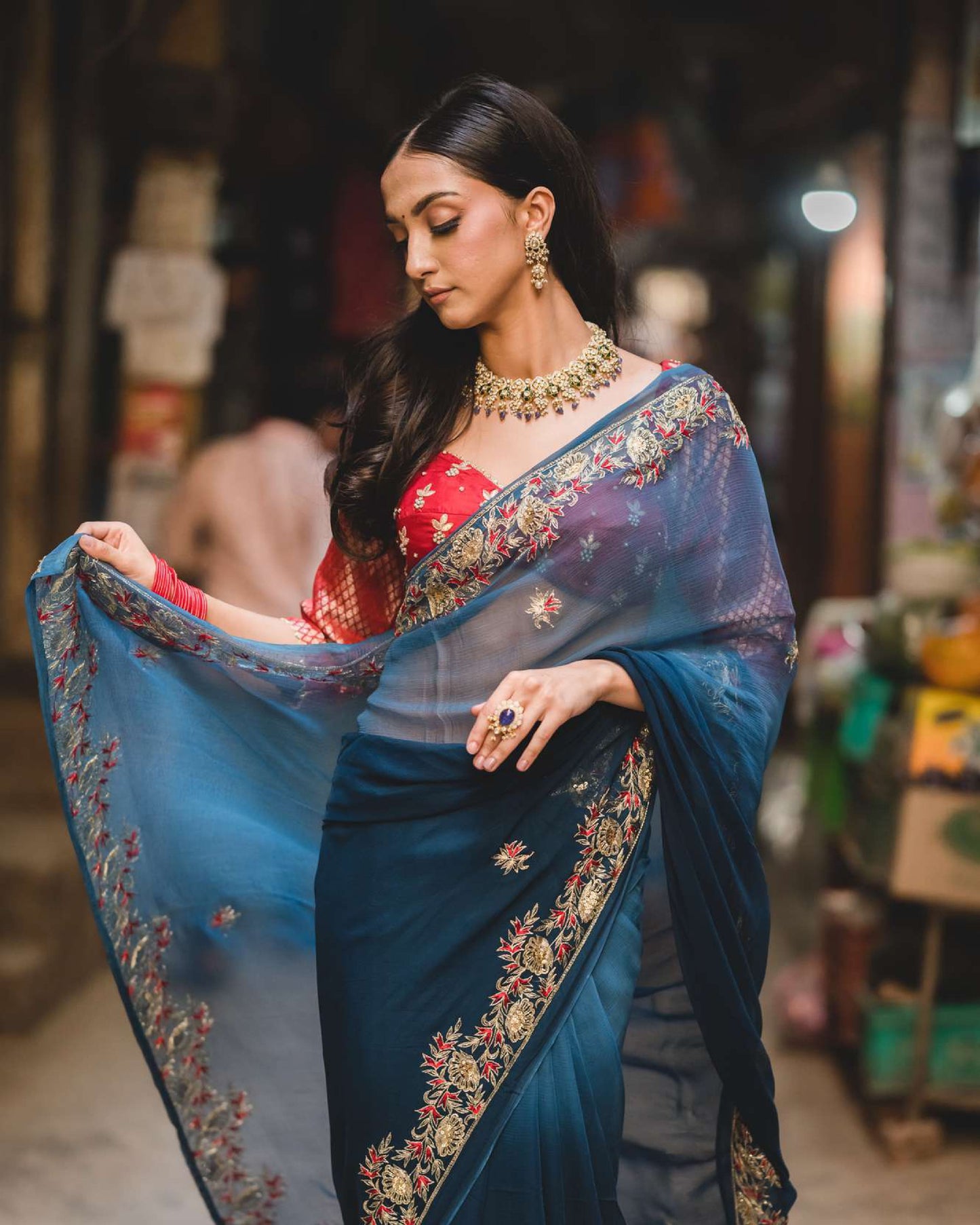 Navy Blue Chiffon Saree