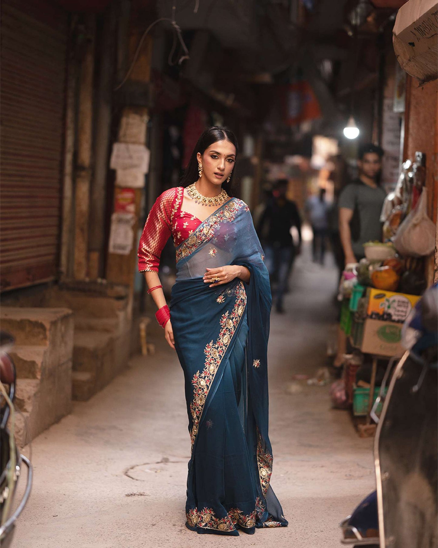 Navy Blue Chiffon Saree