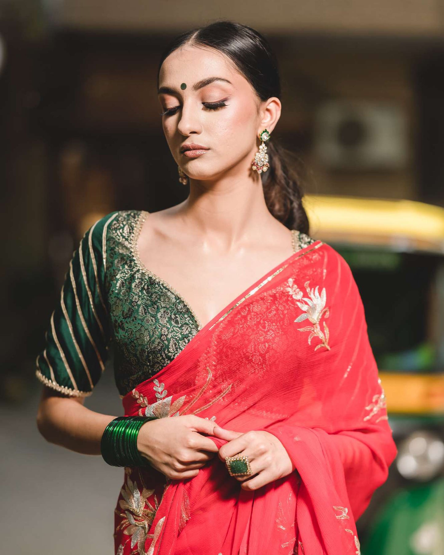 Red Chiffon Saree