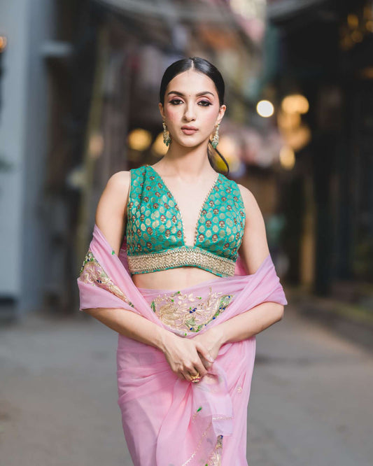 Baby Pink Chiffon Saree