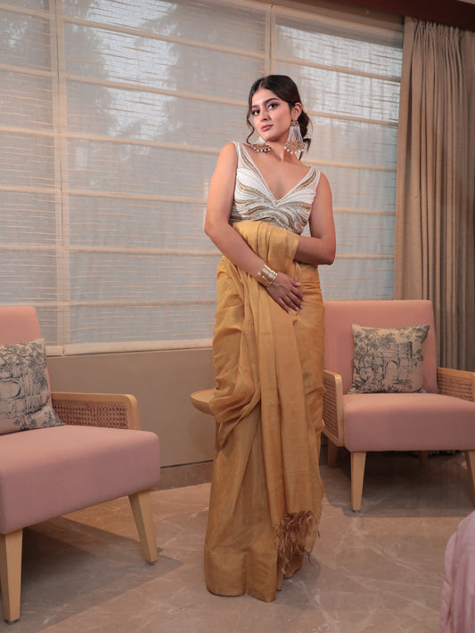 Gold Tissue Plain Saree