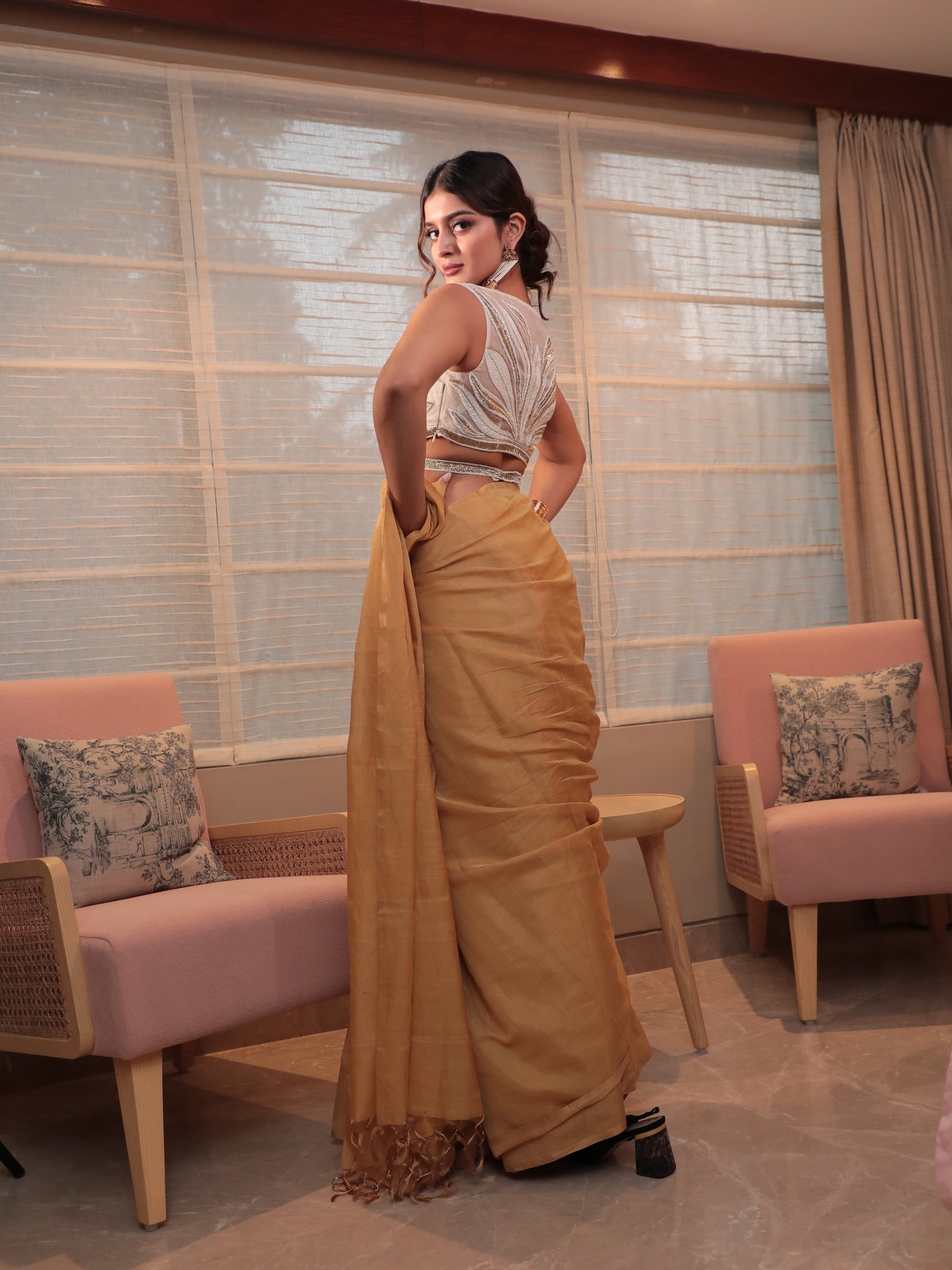 Gold Tissue Plain Saree