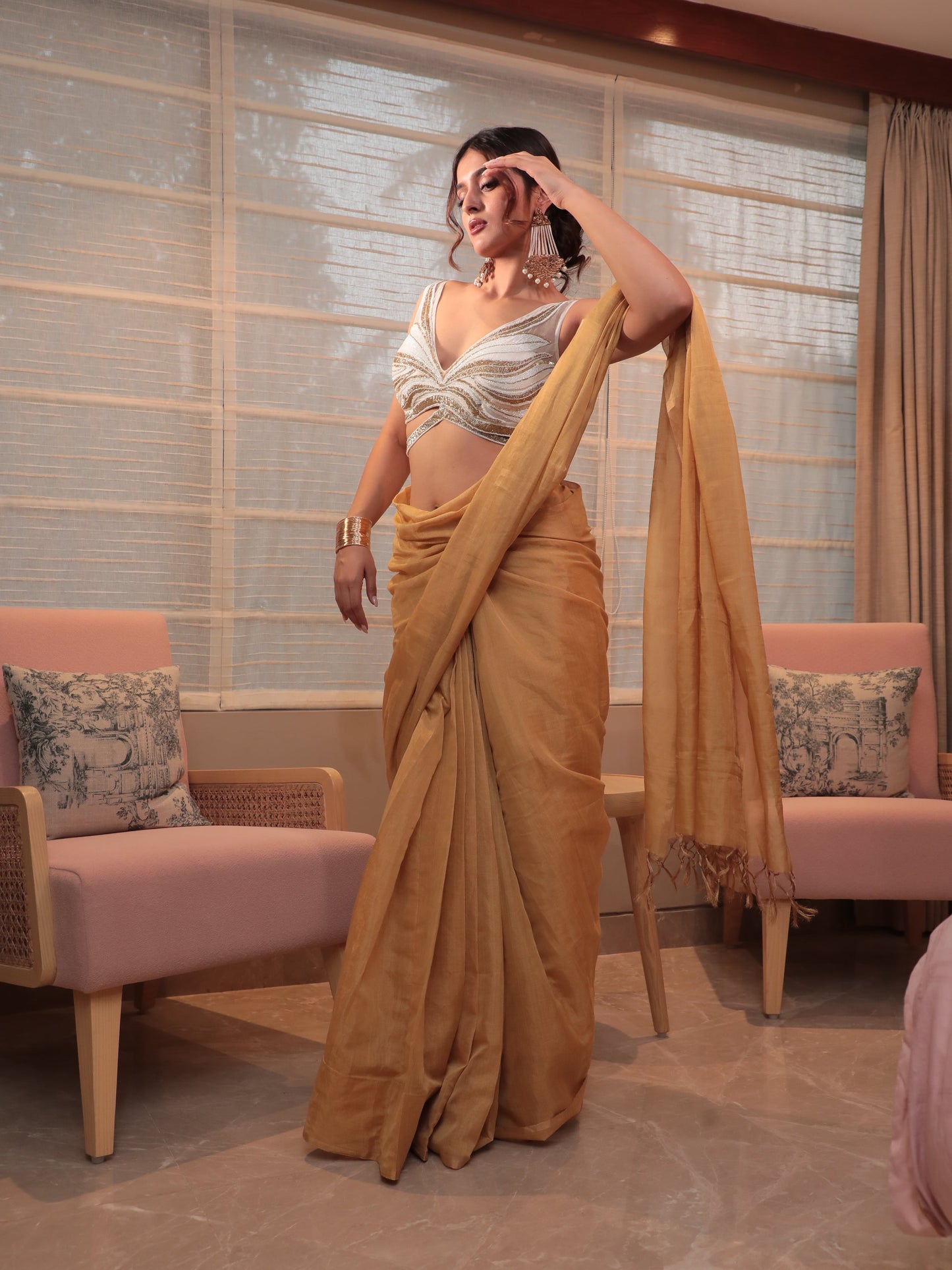 Gold Tissue Plain Saree