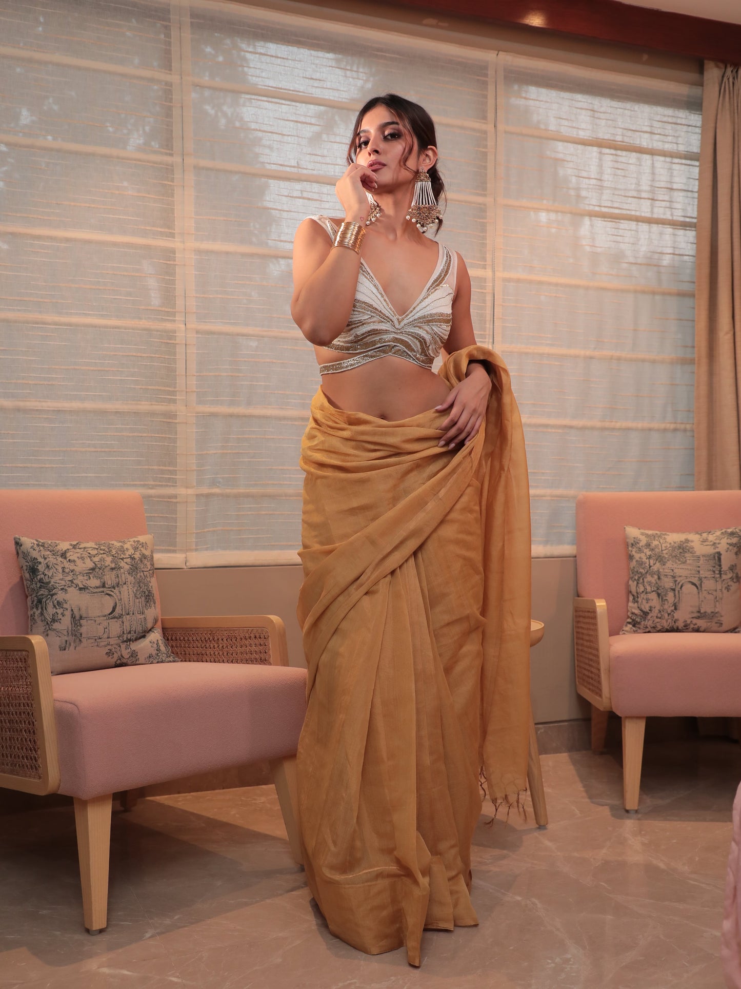 Gold Tissue Plain Saree