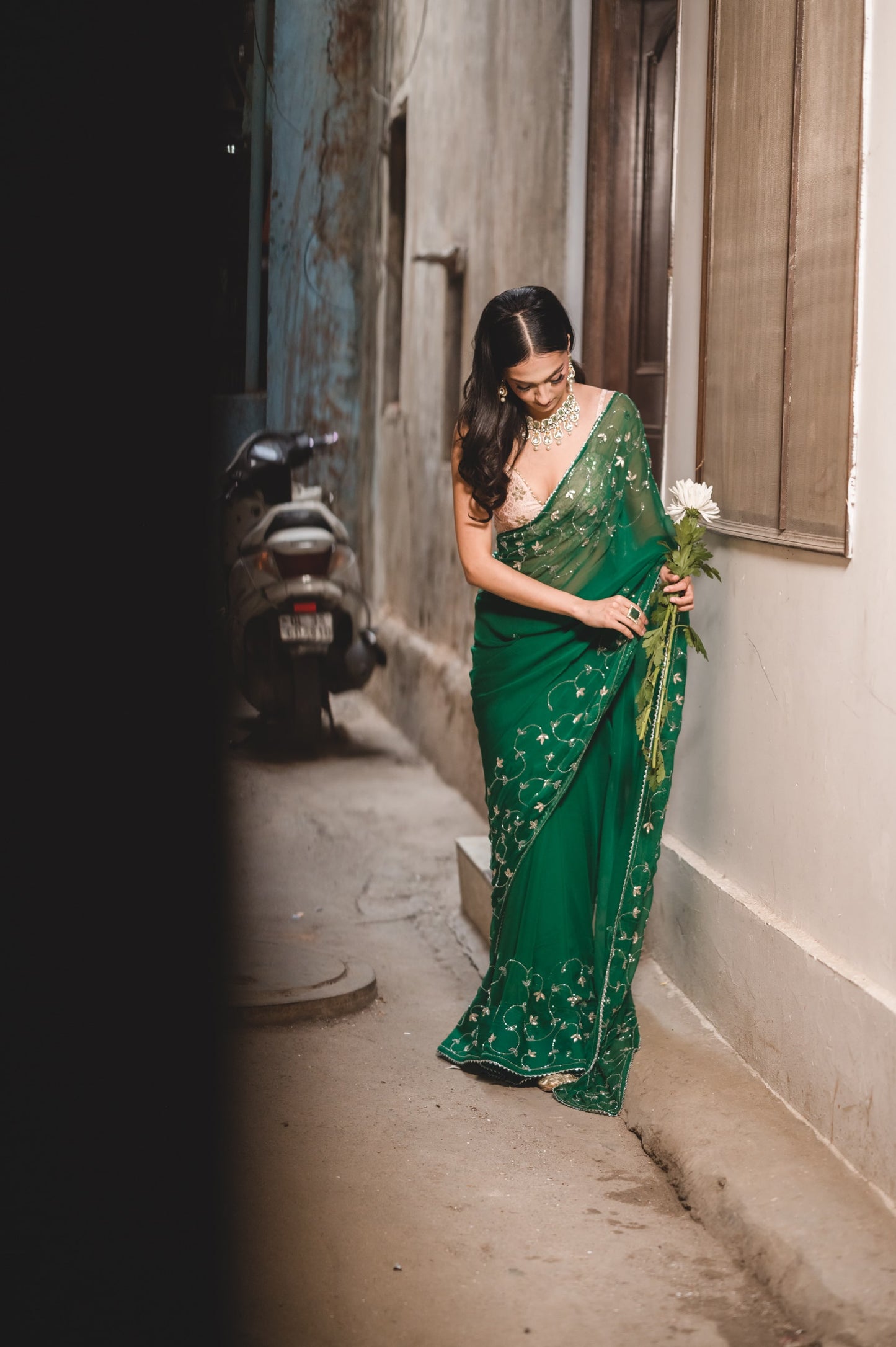 Dark Green Chiffon Saree