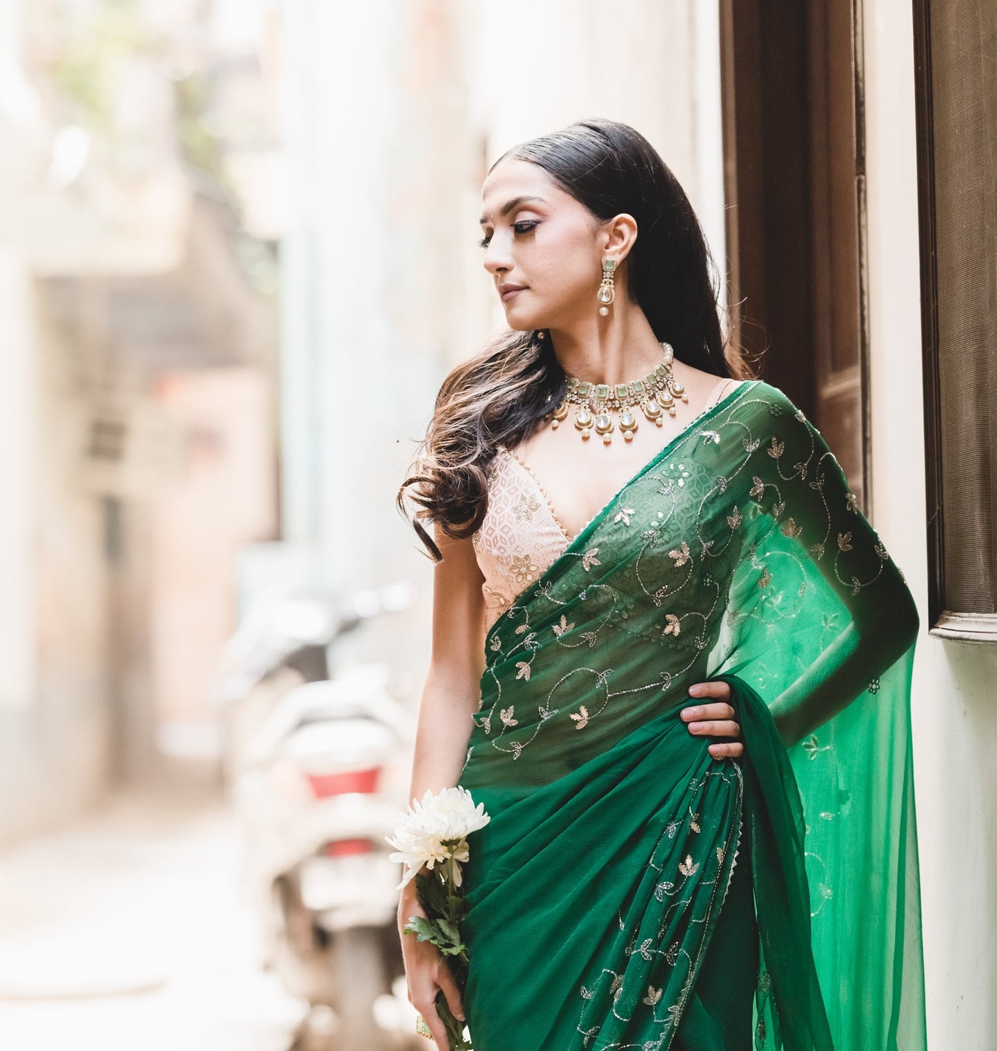 Dark Green Chiffon Saree