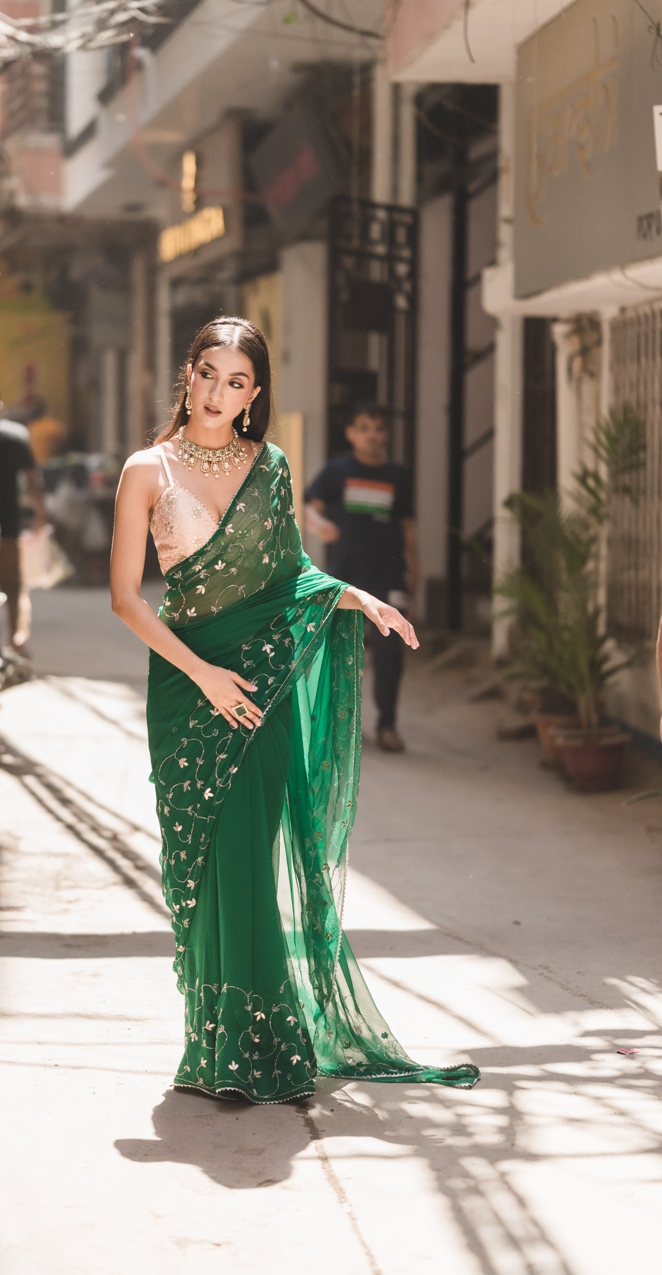 Dark Green Chiffon Saree