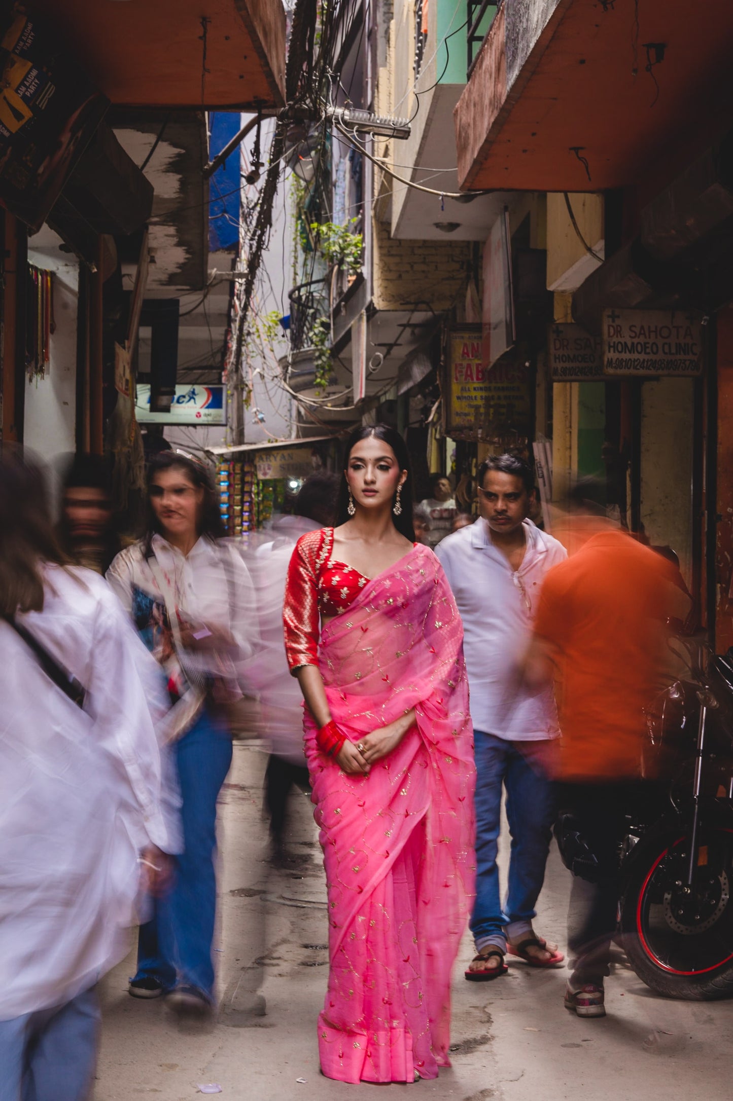 Peach Pink Chiffon Saree