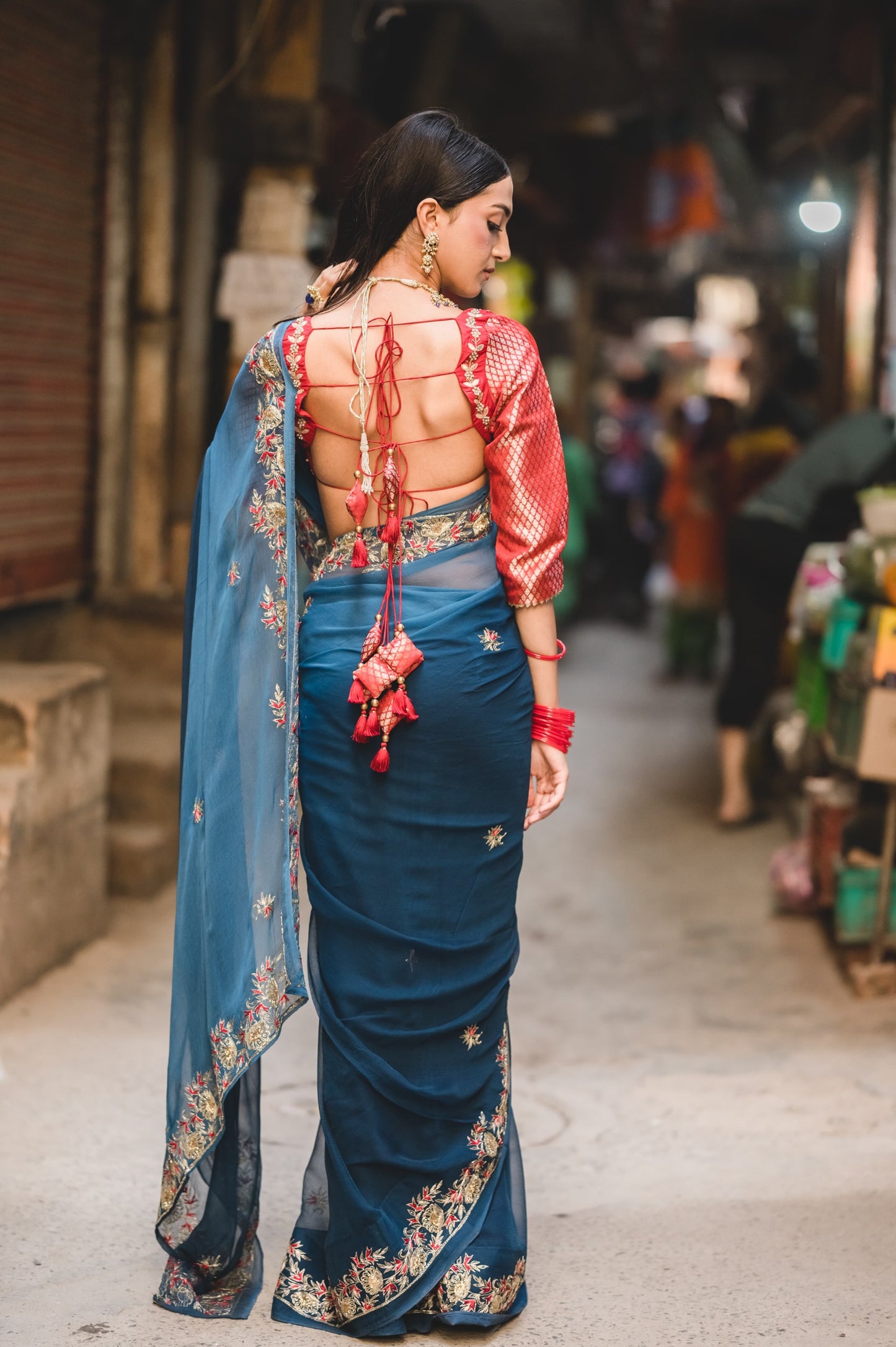 Navy Blue Chiffon Saree