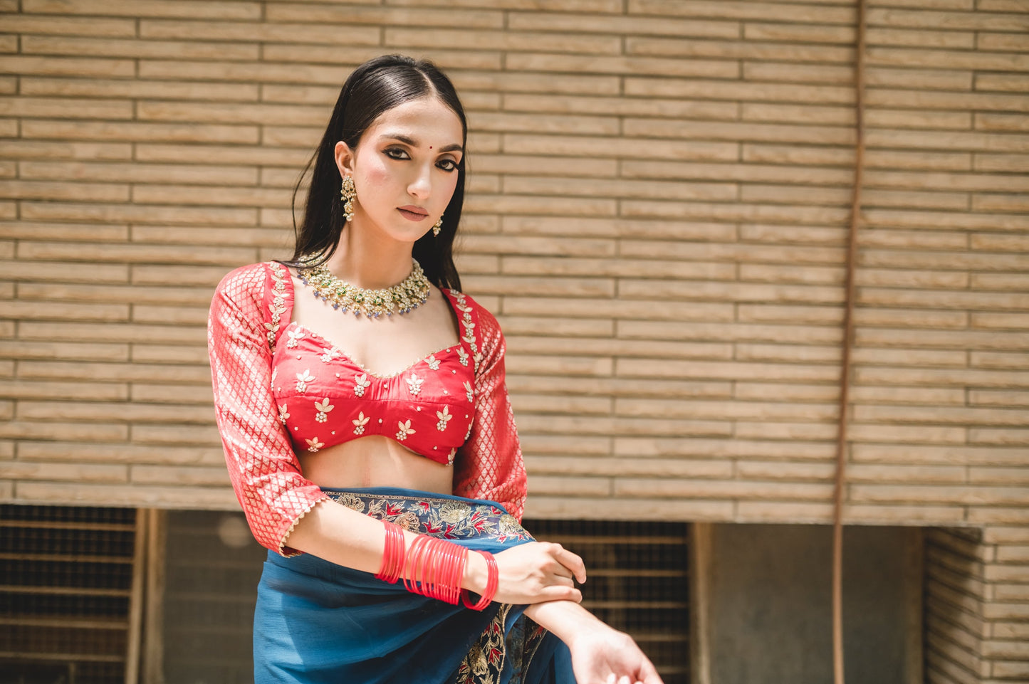 Red Brocade Blouse