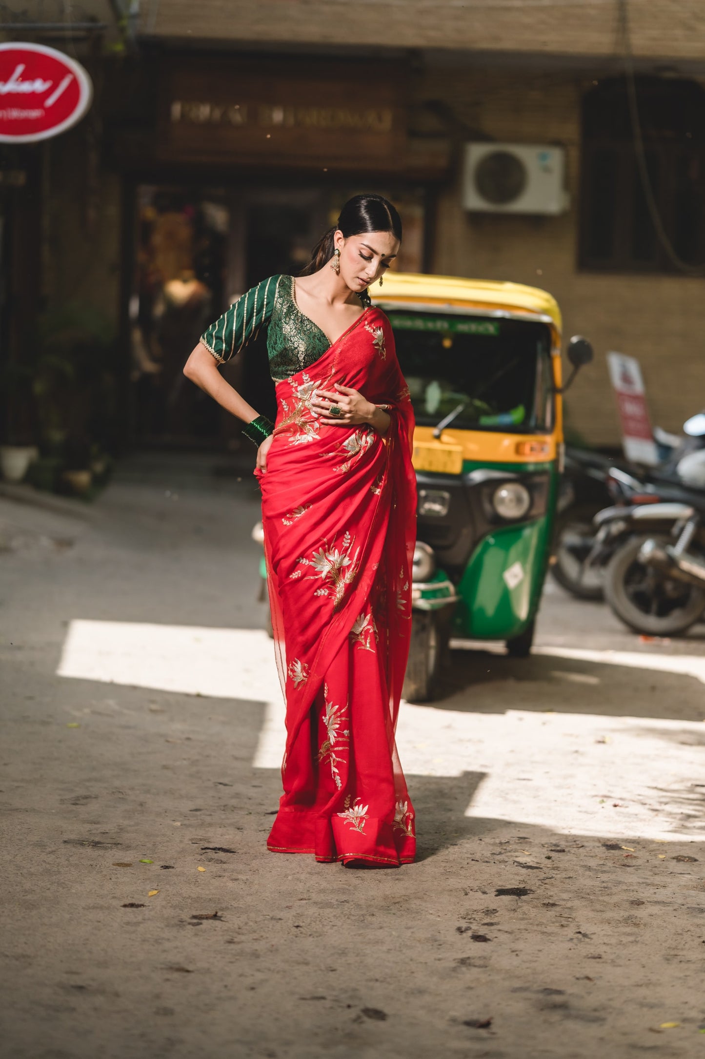 Red Chiffon Saree