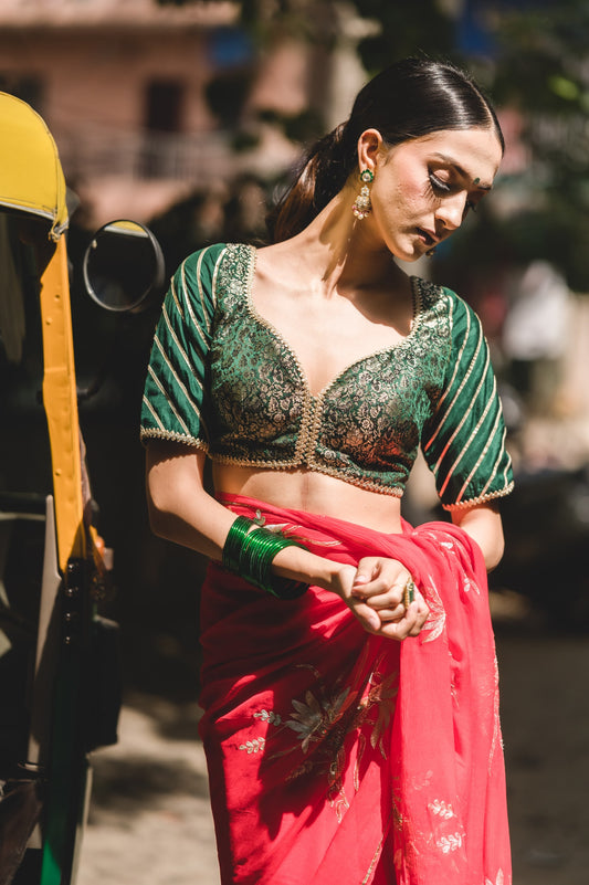 Dark Green Brocade Blouse