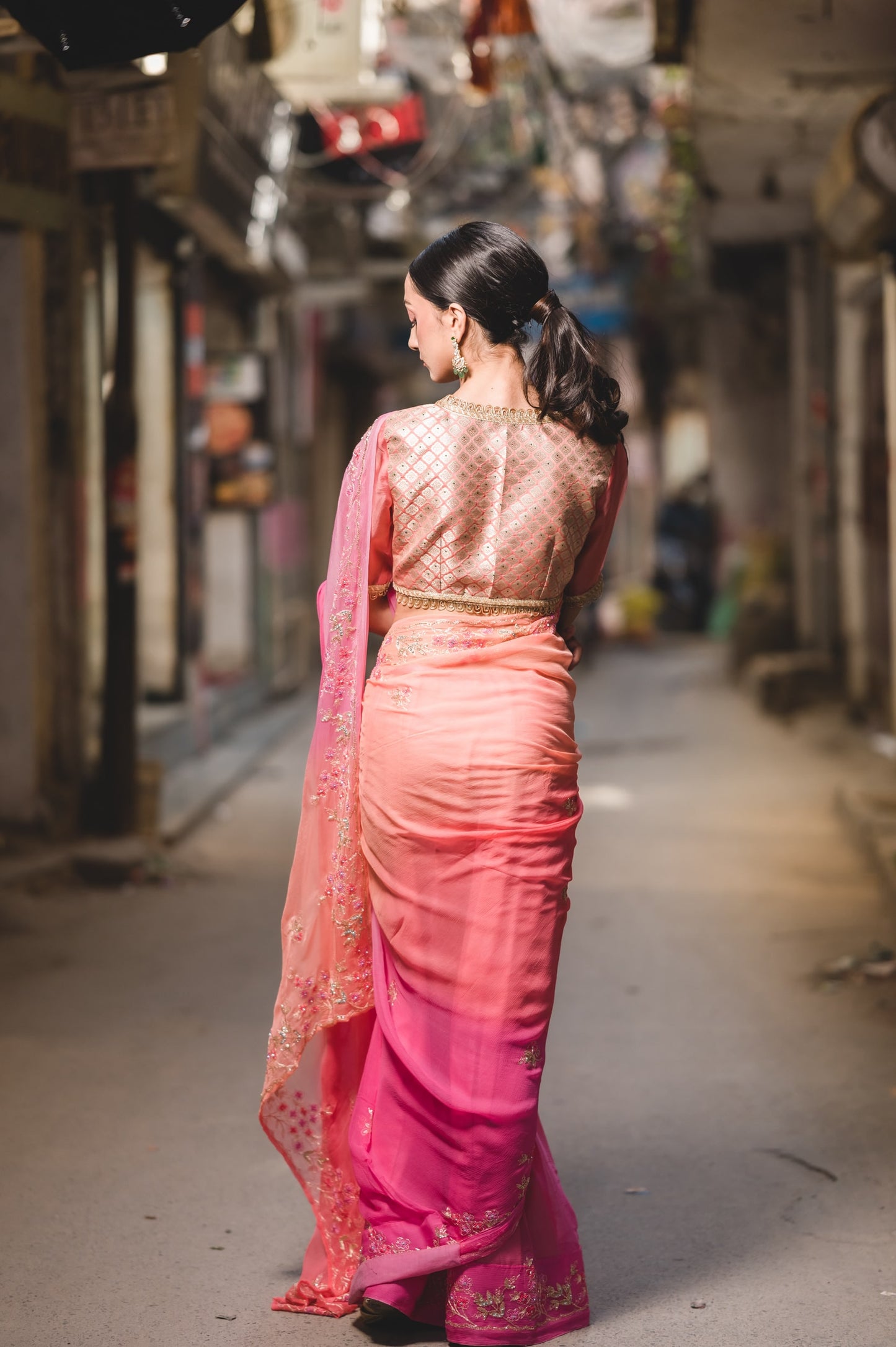 Peach Pink Brocade Blouse