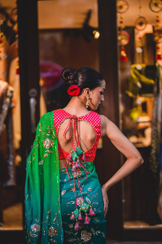 Pink and Green Brocade Blouse