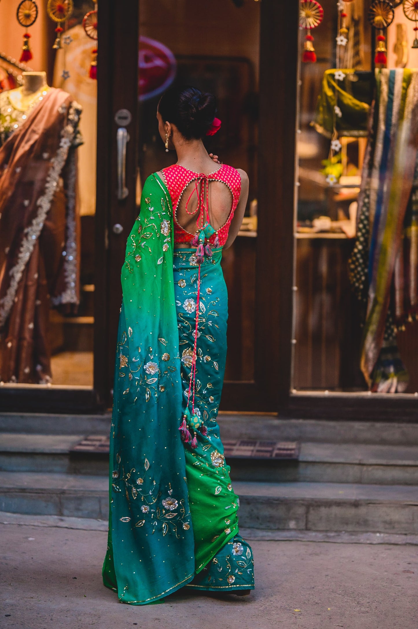 Green Blue Chiffon Saree