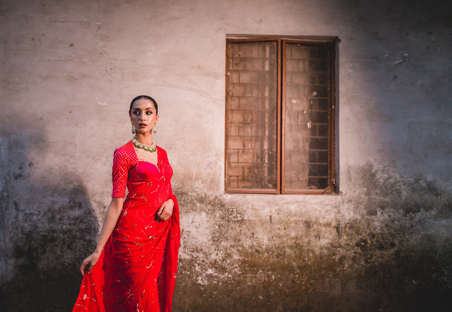 Red Mergenta Chiffon Saree