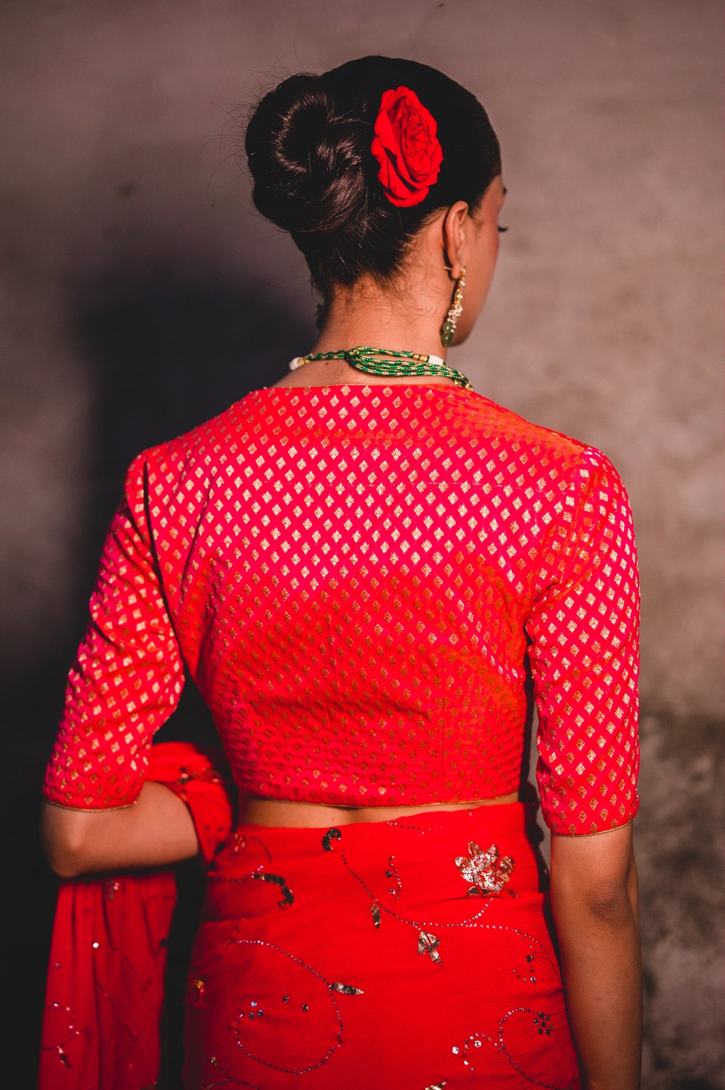 Pink and Green Brocade Blouse