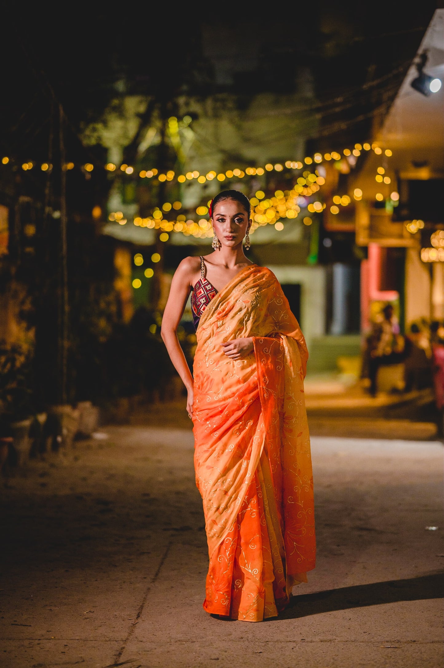 Yellow Orange Chiffon Saree