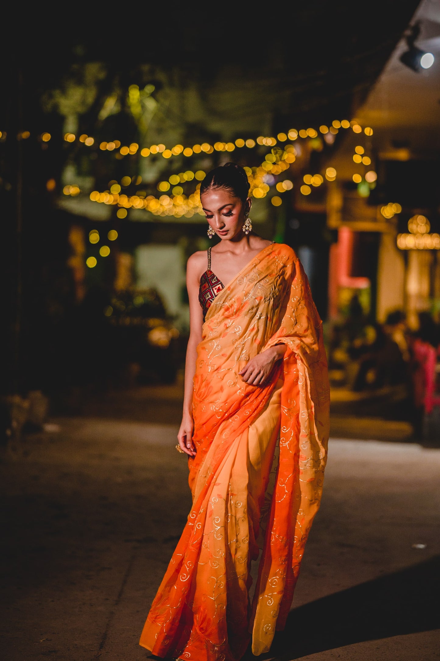 Yellow Orange Chiffon Saree