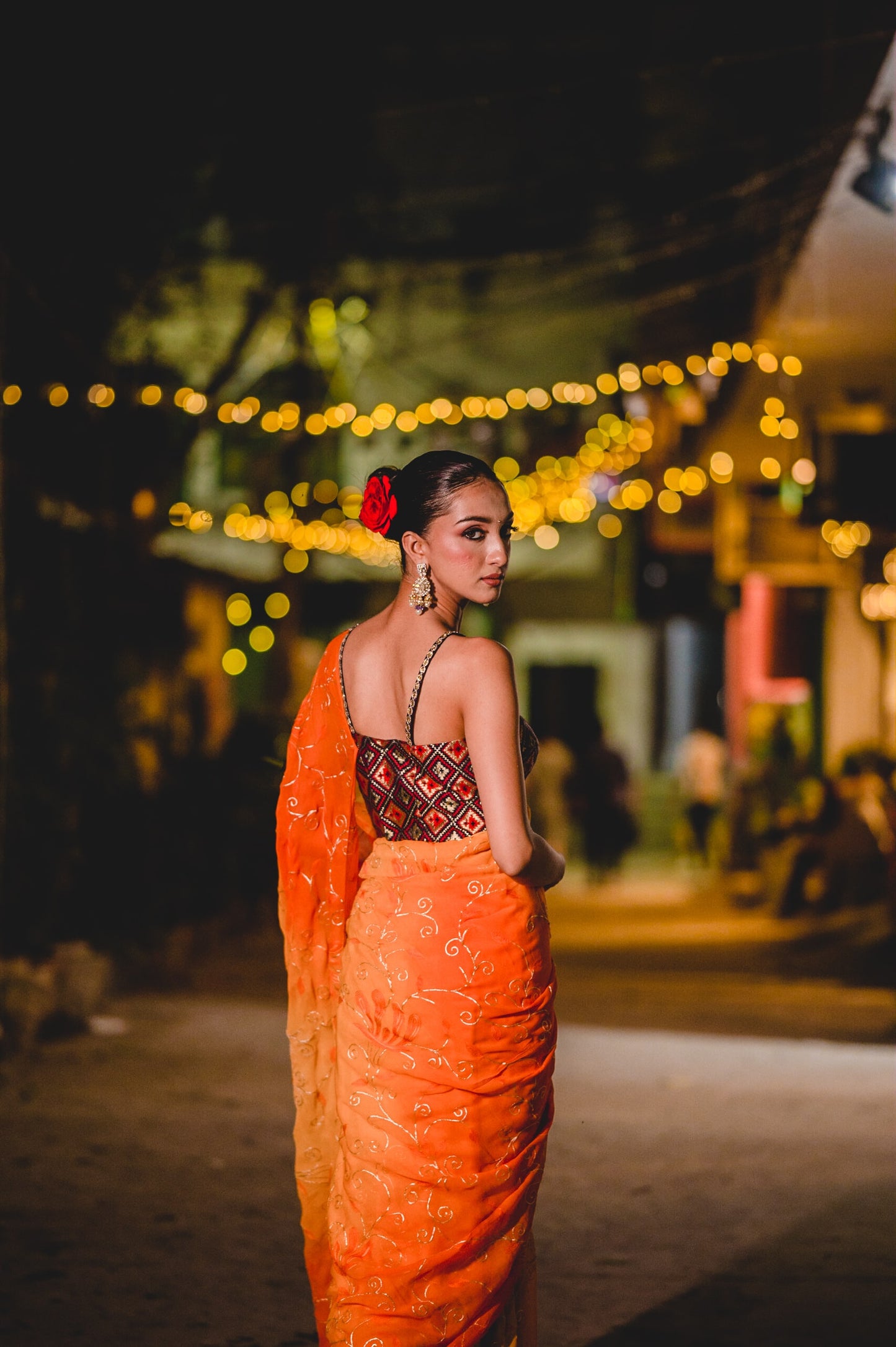 Yellow Orange Chiffon Saree