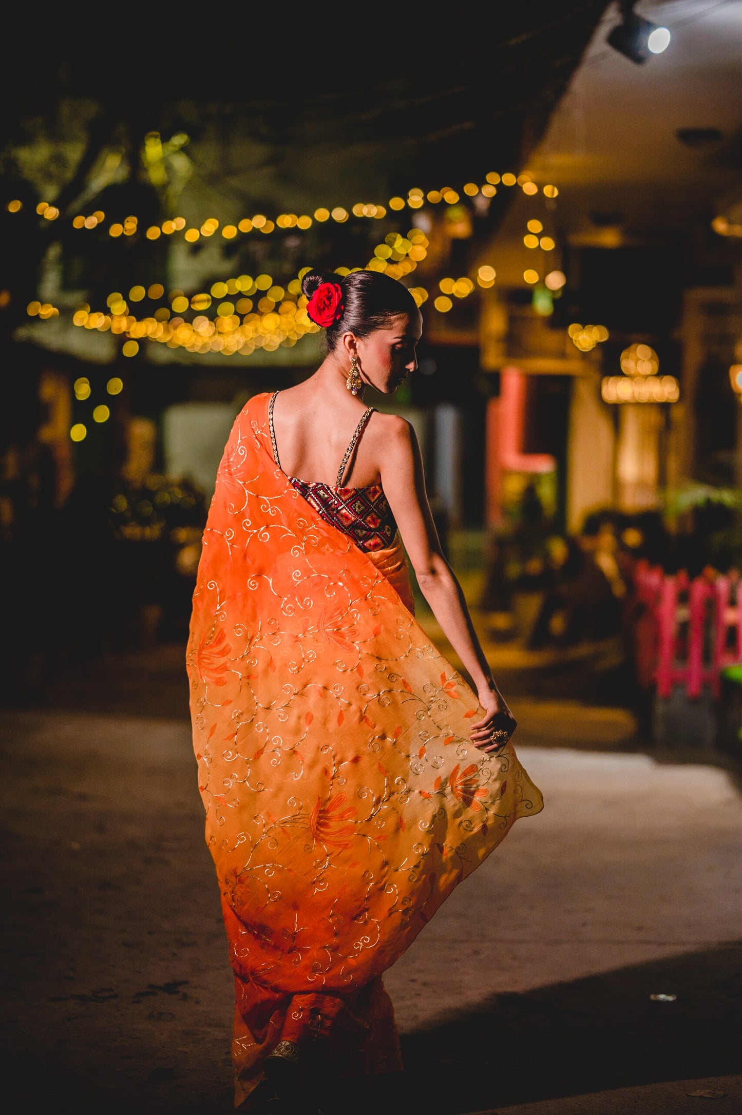 Yellow Orange Chiffon Saree