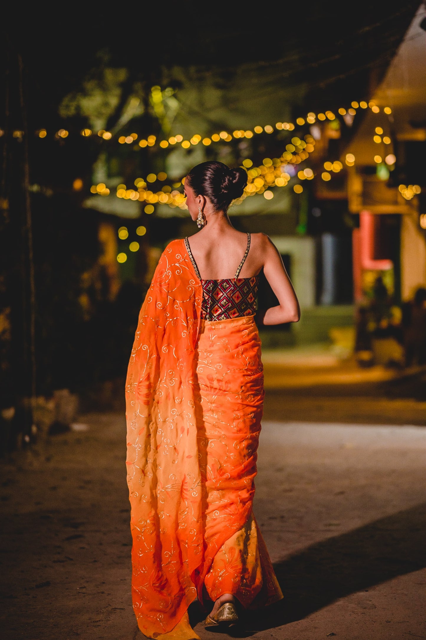 Yellow Orange Chiffon Saree